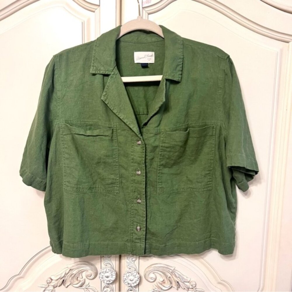 Universal Thread Oversized Cropped Linen Rayon Button-Down Shirt, Size Medium